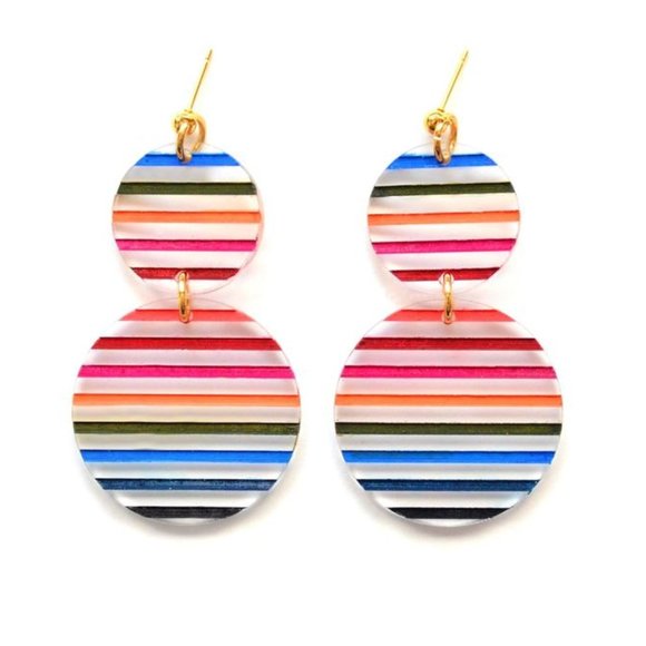 Colorful Acrylic Earrings Rainbow Geo Geometric Earrings | Rainbow Stripes - Picture 1 of 5